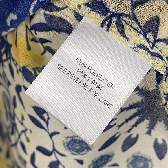 One World Live and Let Live Blouse Plus Sz 3X Blue Yellow Sheer 3/4 Sleeve Boho - Picture 12 of 12